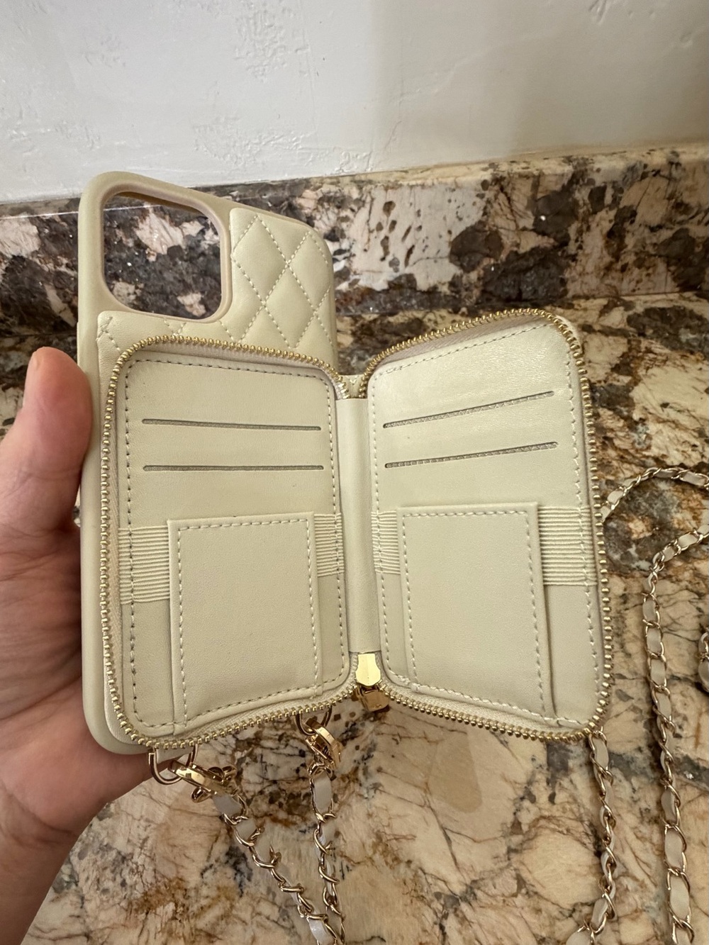 Quilted Crossbody Card Holder Phone Case for iPhone 12 Pro Max - Black and Cream - Picture 10 of 11